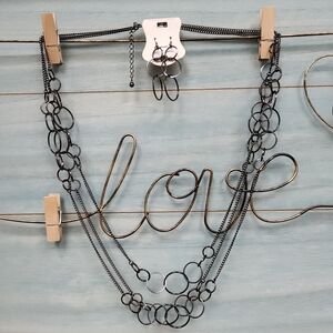 New Gunmetal Multi-Layered Chain With Circles Necklace with Earrings Set